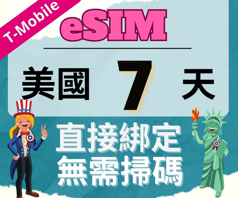 美國上網eSIM卡7天使用T-mobile電信直接綁定無需掃碼